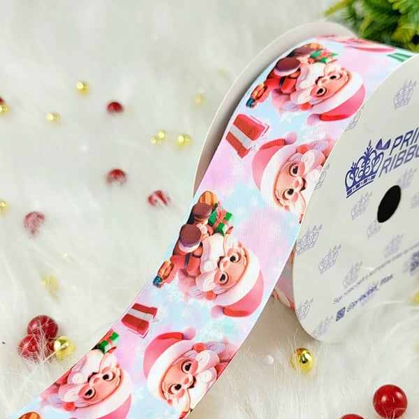 Fita estampada Princess Natal Papai Noel 38mm em decoração de Natal