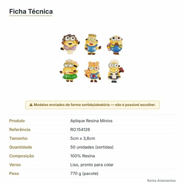 Ficha técnica - Aplique Resina Minios 5cm x 3,8cm 50 unidades Sortido RO.154126