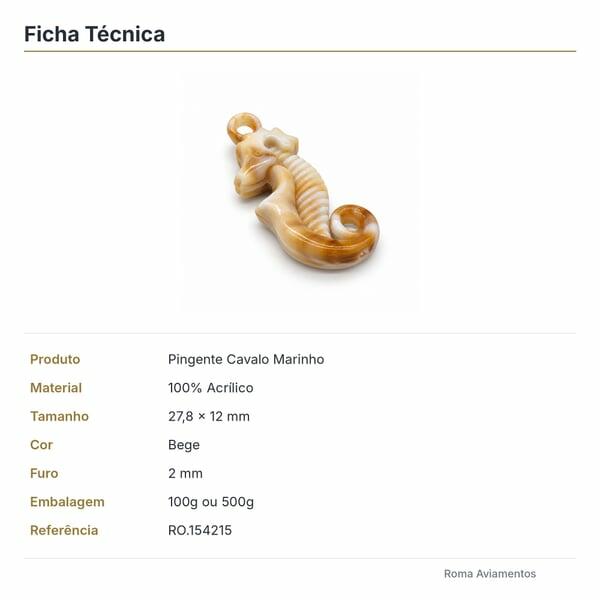 Pingente Cavalo Marinho Acrílico Bege RO.154215 - ficha técnica