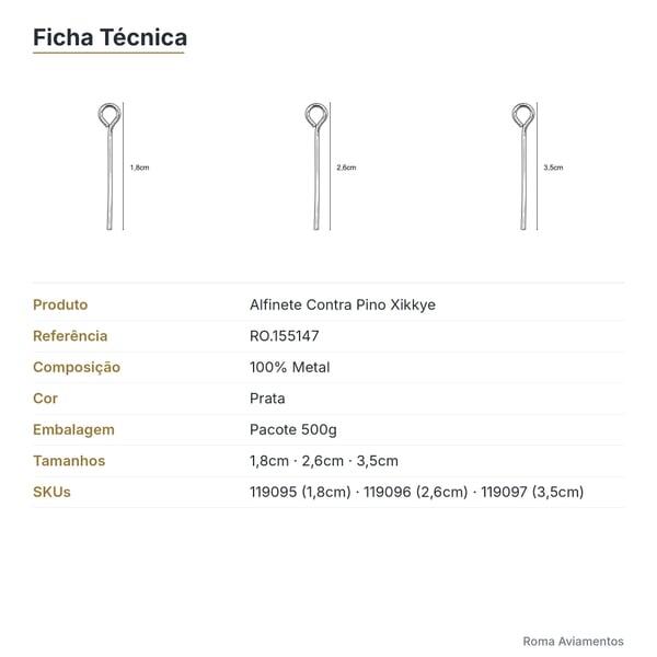 Alfinete Contra Pino Xikkye Prata 500g RO.155147 - ficha técnica