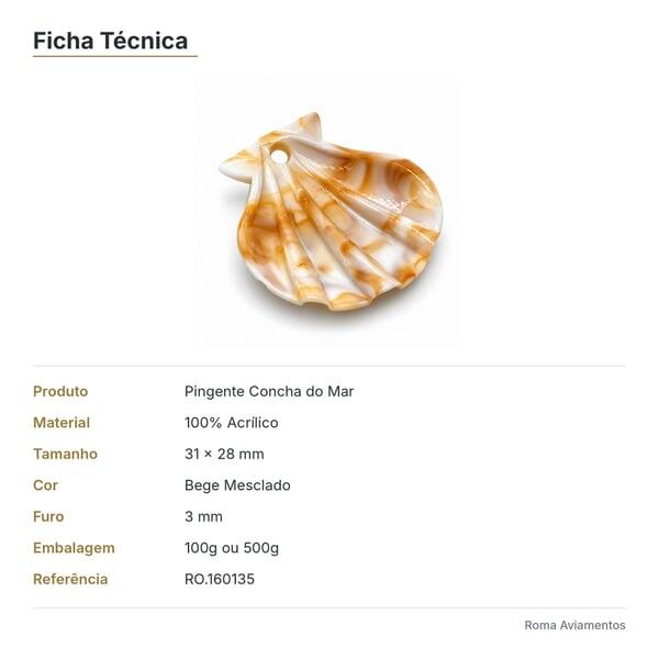 Pingente Concha do Mar Acrílico Bege RO.160135 - ficha técnica