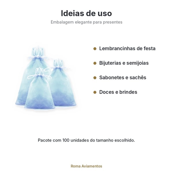 Saco de Organza Azul BB 006 100 unidades - ideias de uso para lembrancinhas