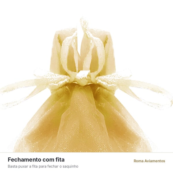 Saco de Organza Dourado 100 unidades - fechamento com fita