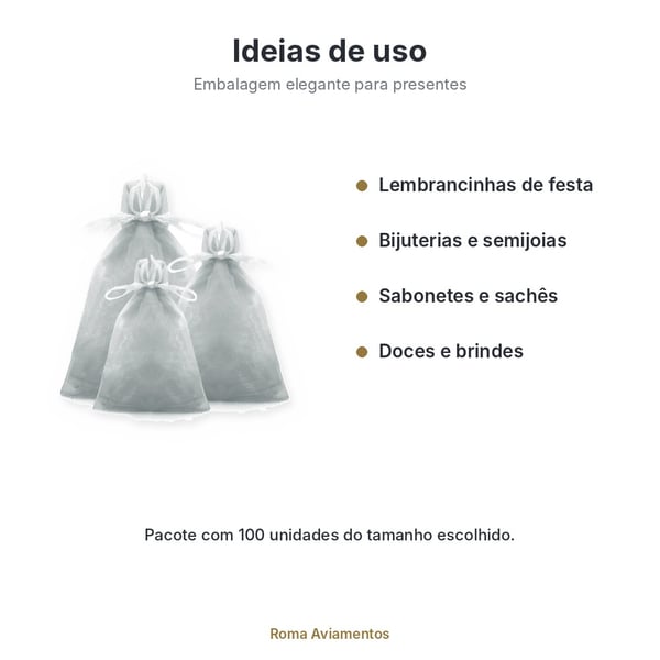 Saco de Organza Prata 100 unidades - ideias de uso para lembrancinhas