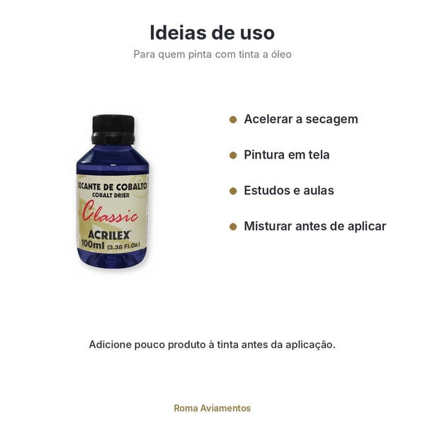 Secante de Cobalto Acrilex Classic 100ml - ideias de uso para pintura a óleo