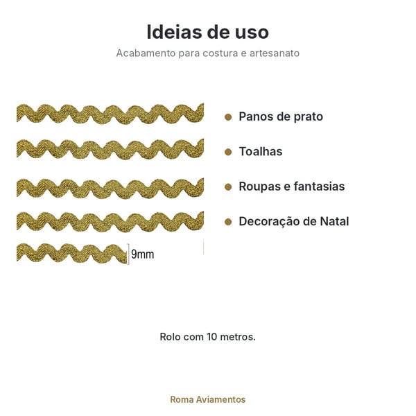 Sianinha Metalizada Dourada São José 9mm x 10m - ideias de uso