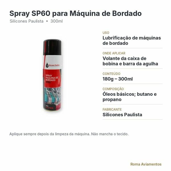 Spray Lubrificante para Máquina de Bordado SP60 300ml - ficha técnica