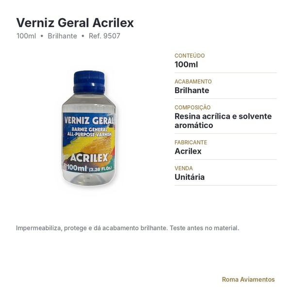 Verniz Geral Acrilex 100ml - ficha técnica