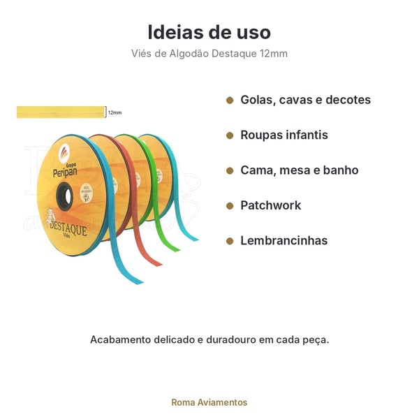 Ideias de uso: Viés de algodão Destaque 12mm/24mm rolo 50 metros