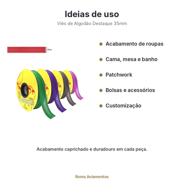 Ideias de uso: Viés de algodão Destaque 35mm rolo 20 metros