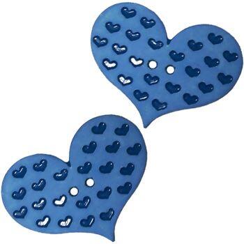 Botão coração estonado azul 30mm pacote c/2 unidades - 7490
