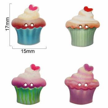 Botão cup cake/coração 1669  tam. 15mm X 17mm pct. com 4 unidades - 14250