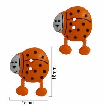 Botão Joaninha com perna 2 furos Laranja pct. com 2 unidades - 16049