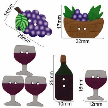 Botões Vinho e taças