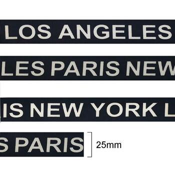 Fita Gorgurão Escrita - Los Angeles - Paris - New York - 25mm x 50m -  - 045492