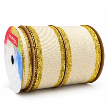 Fita Decorada Aramada Dourado Creme 1918 rolos Sinimbu 10 metros