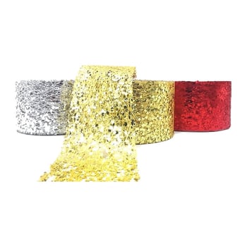 Fita Tule com Paetê 60mm x 25 jardas - dourado, prata e vermelho