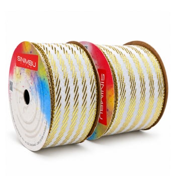 Fita Natal Sinimbu Branco Dourado 10m rolos 38mm e 57mm