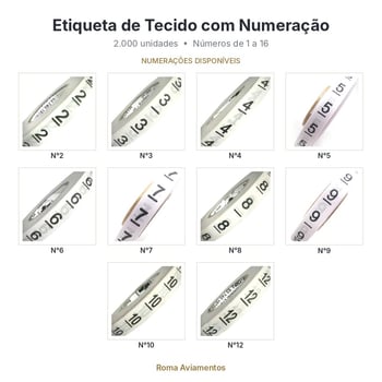 Etiqueta tecido - Numeração 1 ao 16 - 2.000 unidades - cores e opções disponíveis
