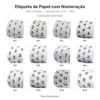 Etiqueta de papel - Numeração 1 ao 16 - 1.000 unidades - 2931 - cores e opções disponíveis