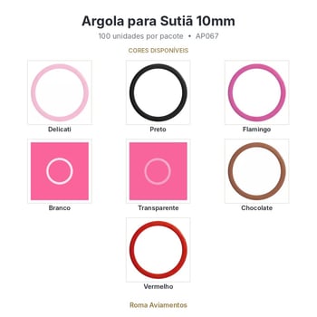 Argola para sutiã - 10mm - 100 unidades - AP067 - cores e opções disponíveis