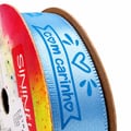 Fita Cetim Estampada Com Carinho Sinimbu cor Azul C03 22mm rolo 10 metros