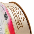 Fita Cetim Estampada Com Carinho Sinimbu cor Marfim C01 22mm rolo 10 metros