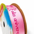 Fita Cetim Estampada Feliz Aniversário Sinimbu cor Rosa 177 C01 22mm rolo 10 metros
