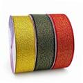 Fita Cetim com Lurex Ouro Cinderela - 3 cores Dourado Preto Vermelho 22mm rolo 10 metros