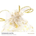 Saco de Organza Estrelas Branco/Dourado 10 unidades - fechamento com fita