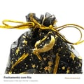 Saco de Organza Estrelas Preto/Dourado 10 unidades - fechamento com fita