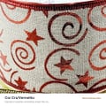 Fita aramada Natal Princess cor cru e vermelho com espirais e estrelas em detalhe