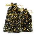Saco de Organza Estampa Estrelas Preto/Dourado - Pacote com 10 Unidades - RO.150945